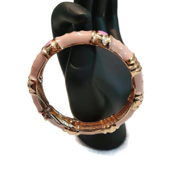 Women's Pink Enamel and Gold Tone Snap On Bracelet - Picture 2 of 7